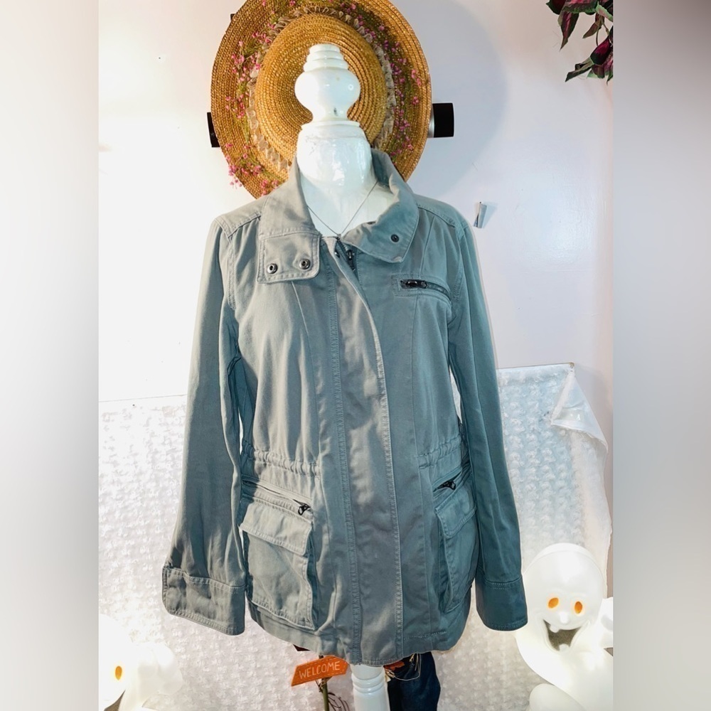 Worn 2 Gap Parka Jacket Women Size M Denim Zip Up Long Sleeve 100% Cotton Gray!